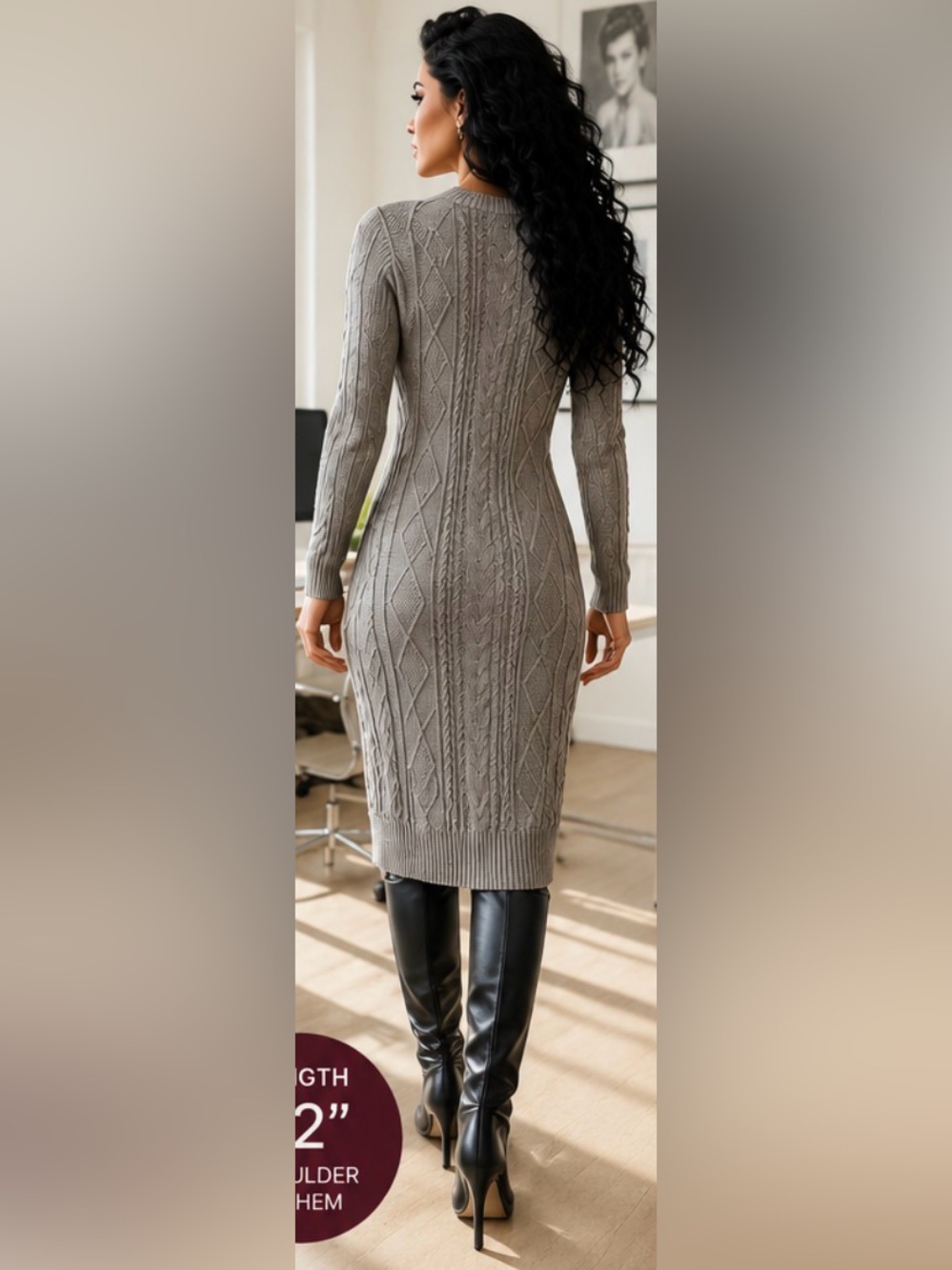 Etro Gray Cable-Knit Long Sleeve Sweater Dress